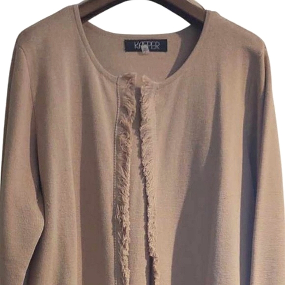 Tan Fringed Long Cardigan Sweater | Large - Picture 3 of 16